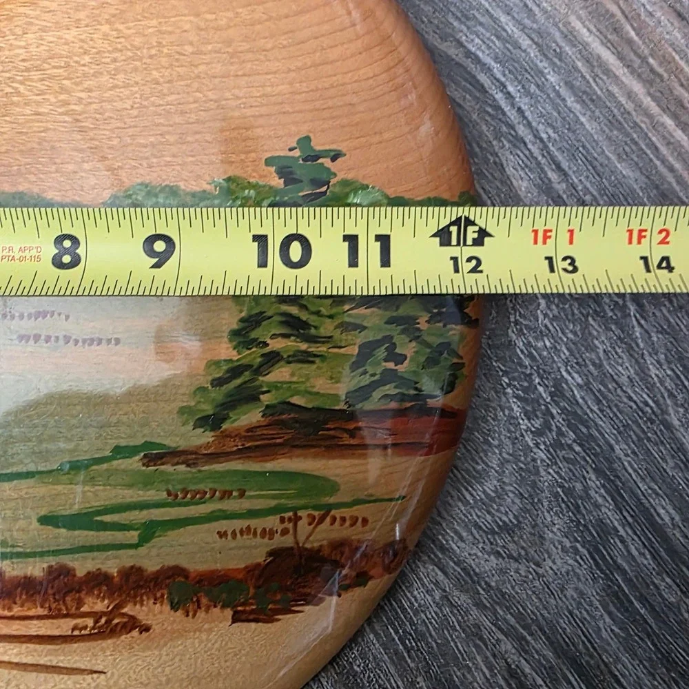 Oregon Myrtlewood Hand Painted Landscape Wall Plaque Anita Signed 12 Inch Round‎